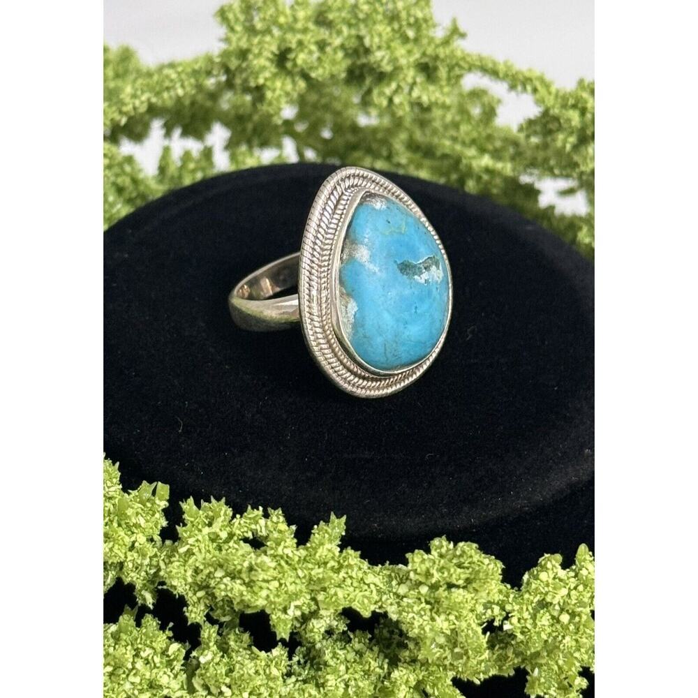 Sterling Silver Native American Pear Chunky Turquoise Ring Size 8 #895